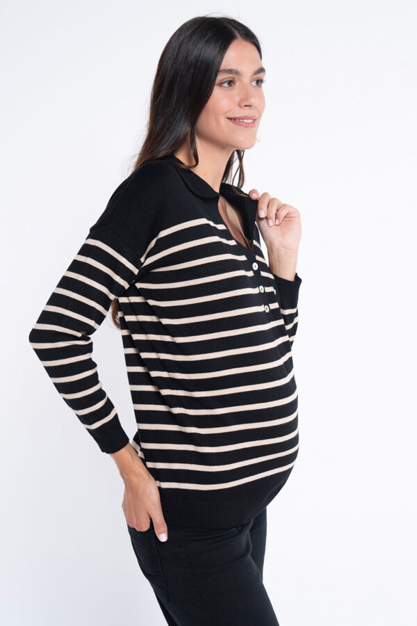 Ohma! Jersey rayado de canal&eacute; con cuello polo negro