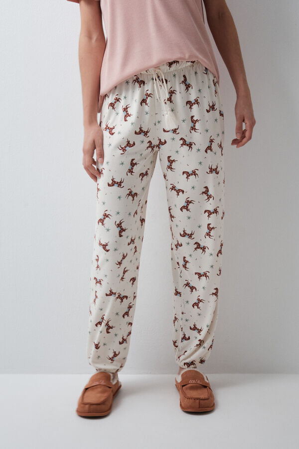 Women'secret Printed horse long trousers beige