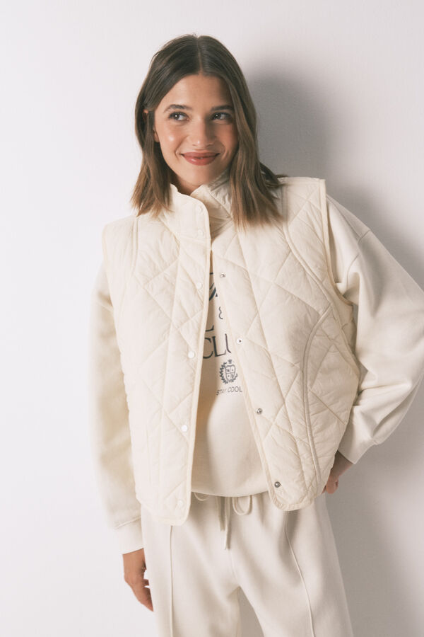Women'secret Chaleco acolchado blanco marfil