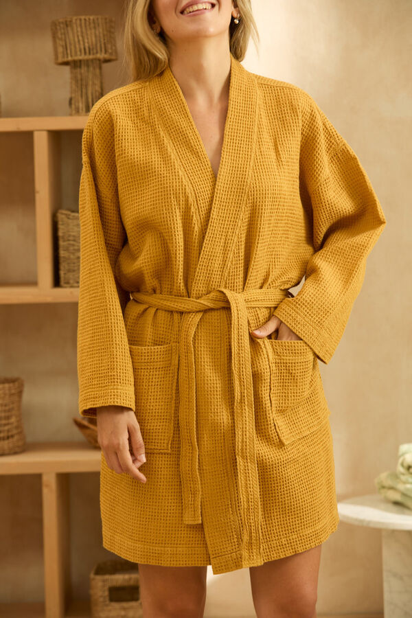 Calma House Albornoz de nido de abeja mostaza Jupiter amarillo