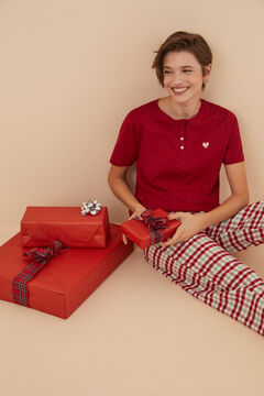 Womensecret Pantalon pyjama à carreaux coton rouge imprimé