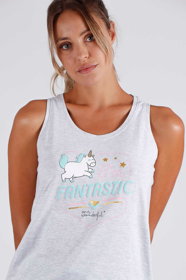 Mr. Wonderful Pijama feminino curto mangas sou fant&aacute;stico Sr. Maravilhoso cinzento