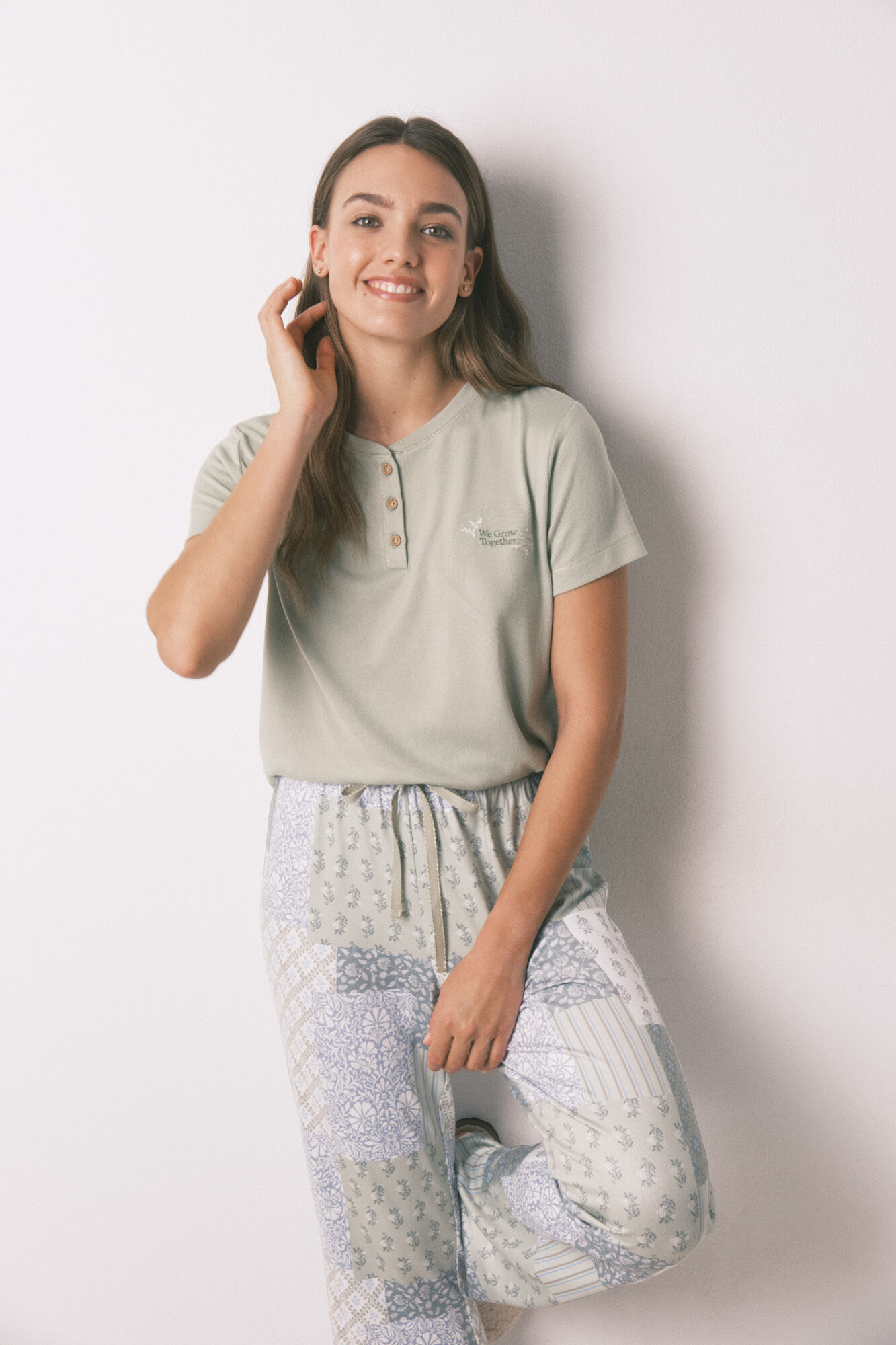 Women'secret Super soft patchwork short sleeve long pyjamas