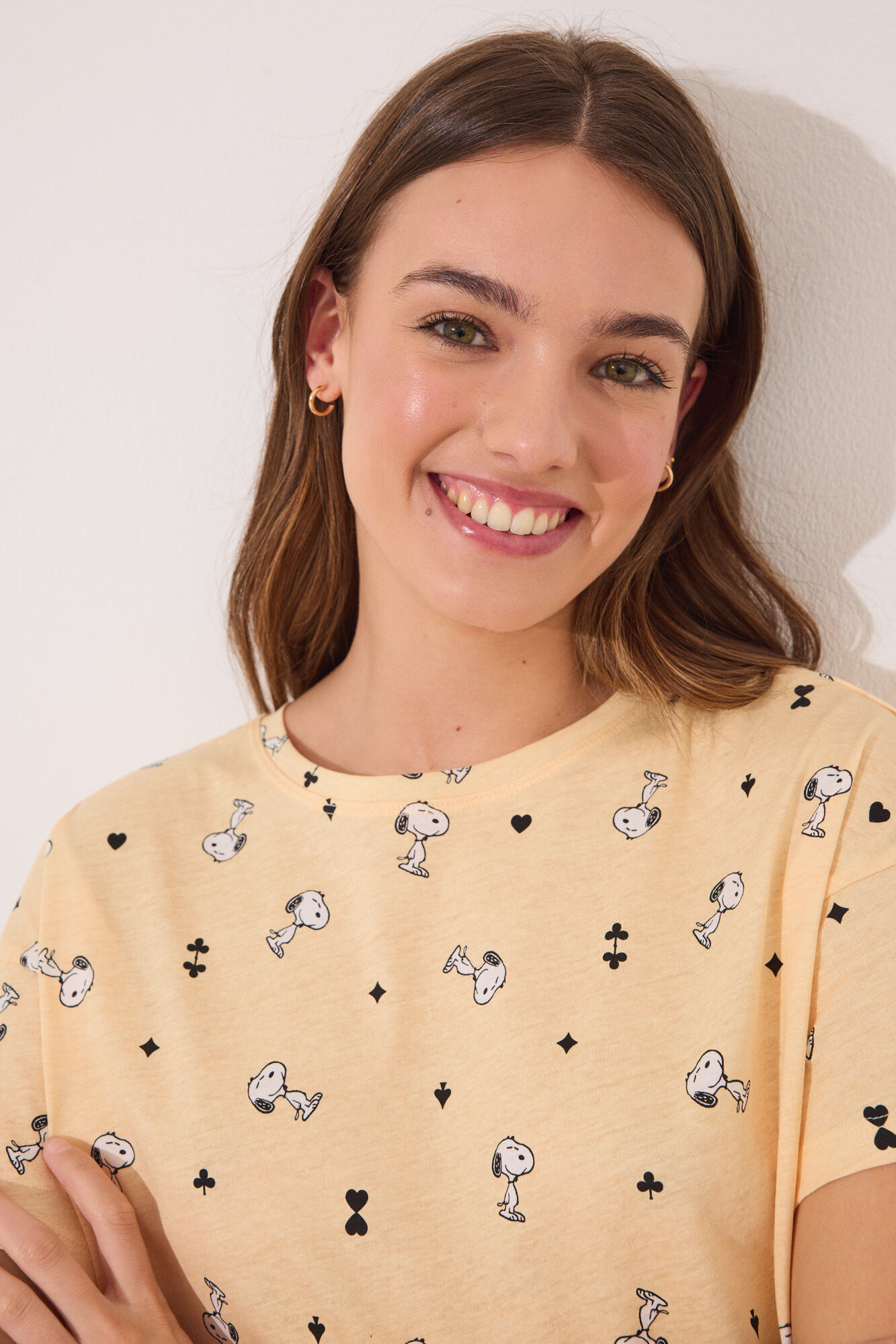 Women'secret Damen Pyjama Long – Lucky Love Snoopy Design, Weicher Schlafanzug