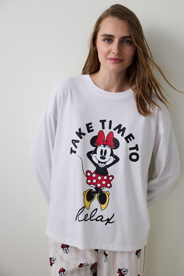 Penti Conjunto de pijama de manga larga con estampado de Mickey Mouse blanco