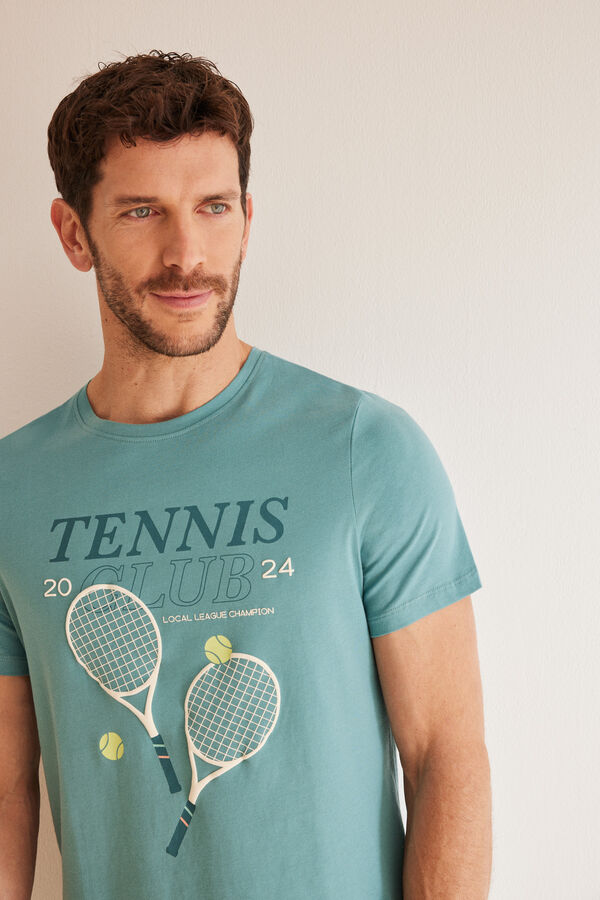 Womensecret Pyjama Herren 100 % Baumwolle "Tennis Club" Grün