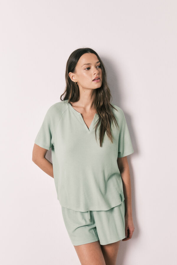 Women'secret Green waffle knit short pyjamas green