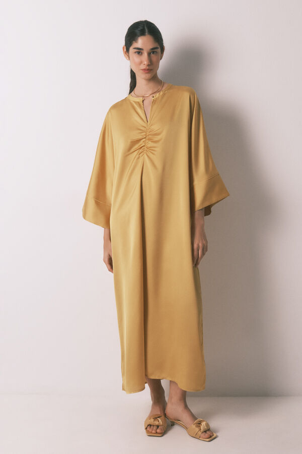 Women'secret Mustard satin caftan dress printed