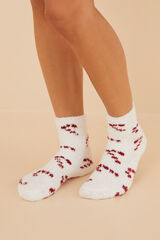 Womensecret Candy cane print fluffy socks white