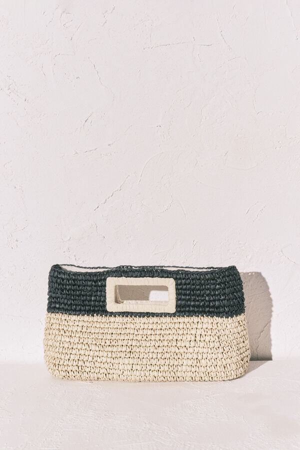 Women'secret Natural and black raffia medium handbag nude