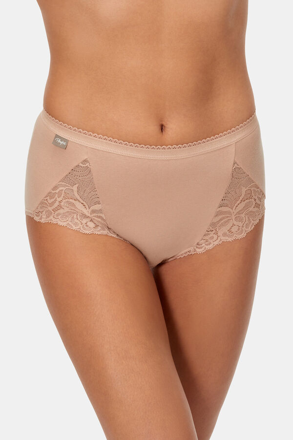 Playtex Pack de 2 cuecas de algod&atilde;o stretch com cintura alta e renda bege