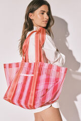 Women'secret Sac grand en mesh &agrave; rayures rose et orange imprim&eacute;
