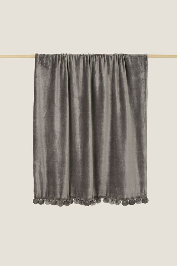 Womensecret Fringed fleece blanket 130 x 170 cm. szürke