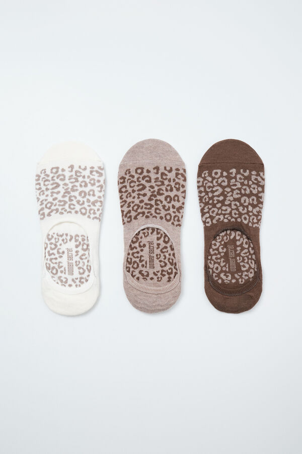 Women'secret Brown animal print 3-pack no-show socks nude