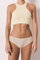 Women'secret Yellow cotton striped classic panty beige