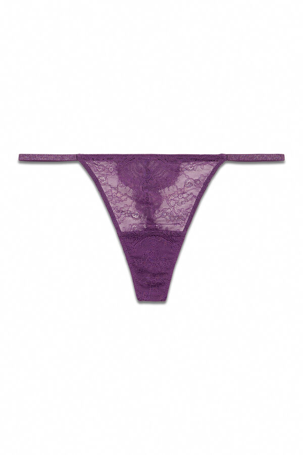 HI&BYE Purple floral lace thong pink