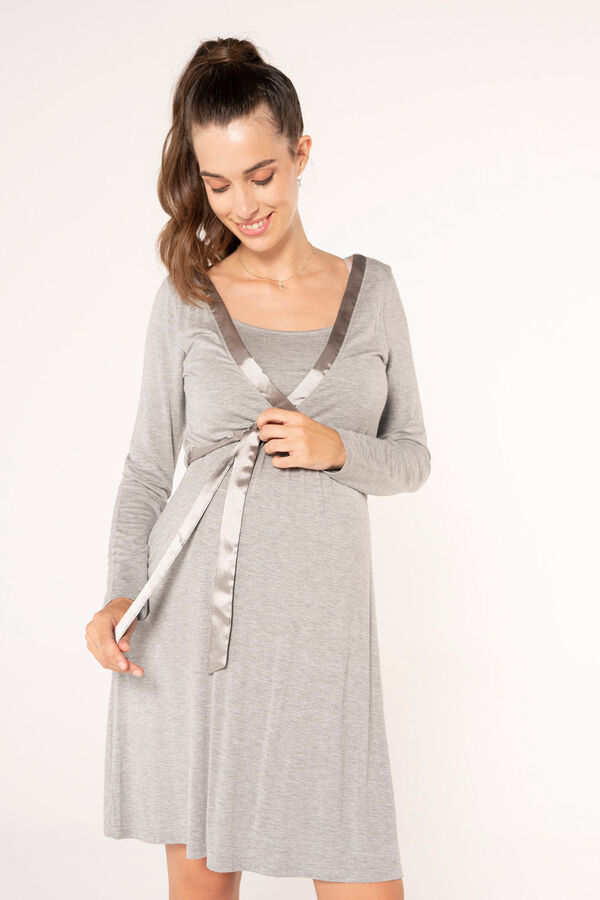 Womensecret Camisa de dormir de amamentação com fita cetim cinzento