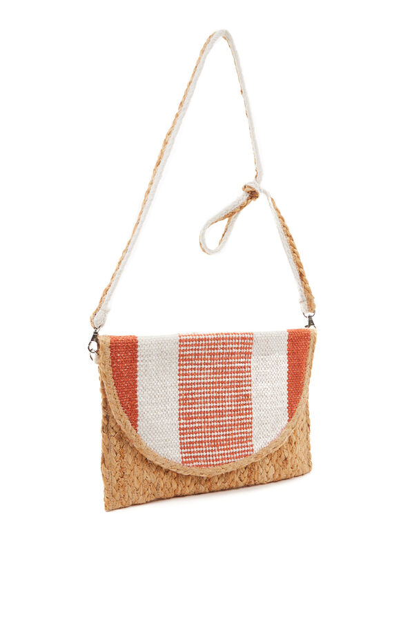 Womensecret Raffia crossbody bag with black and white striped print rouge
