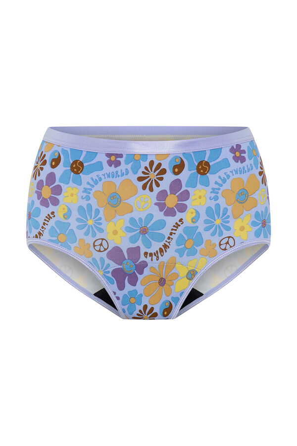 Modibodi SmileyWorld&reg; Braga Menstrual Alta Bamb&uacute; Flujo Moderado Blue estampado