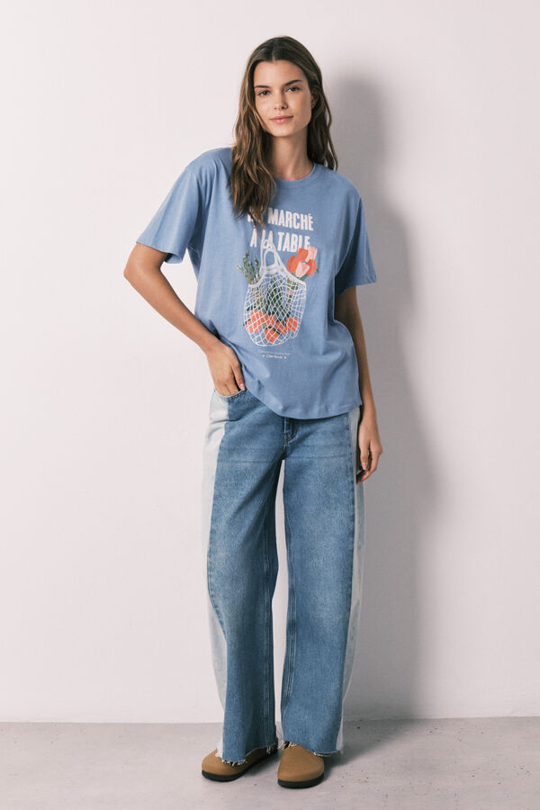 Women'secret Blue 100% cotton short sleeve T-shirt blue