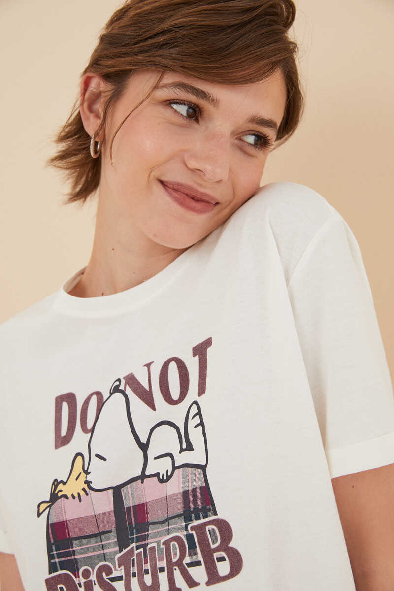 Womensecret 100% cotton flannel short-sleeved Snoopy pyjamas beige