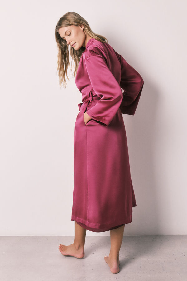 Women'secret Bata larga satinada fruncidos rosa