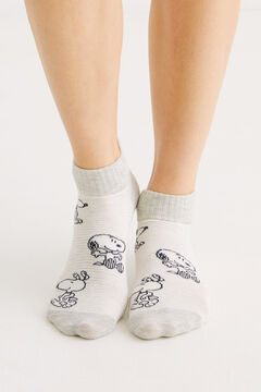 Womensecret Socken kurz Baumwolle Snoopy Streifen Grau