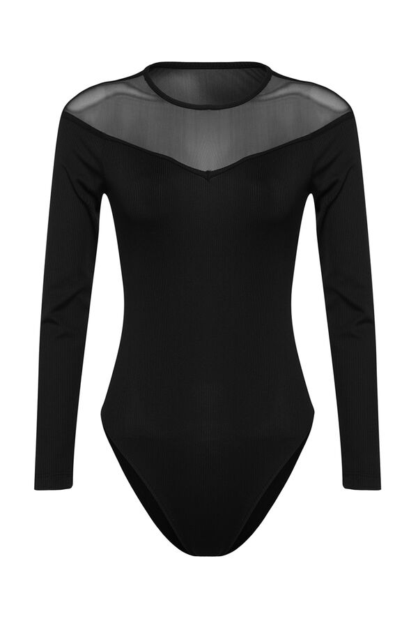 Trendyol Fitted Long Sleeve Bodysuit Top black