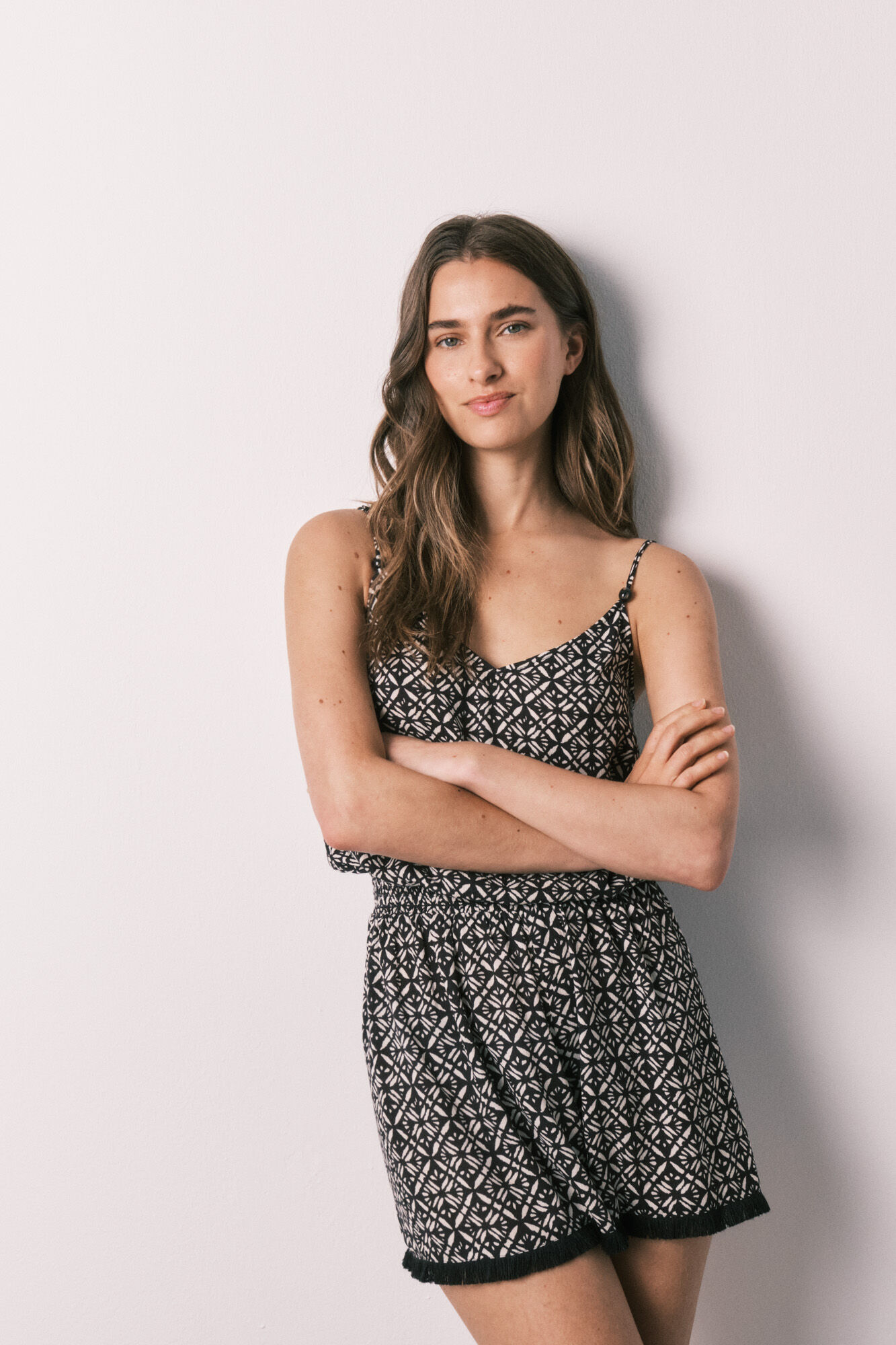 Women'secret Geometric print short playsuit with straps