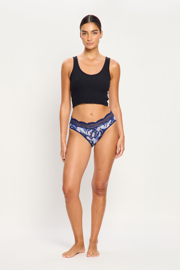 Modibodi Navy bamboo high-waisted lace period panty heavy flow blue