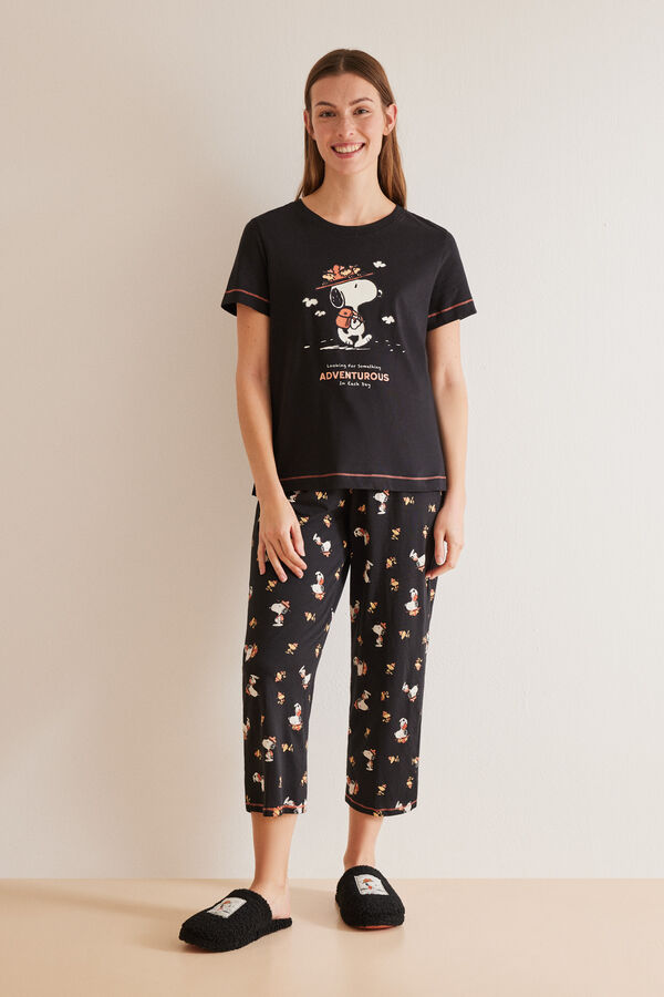 Womensecret Pyjama Capri 100 % Baumwolle Snoopy Schwarz Grau