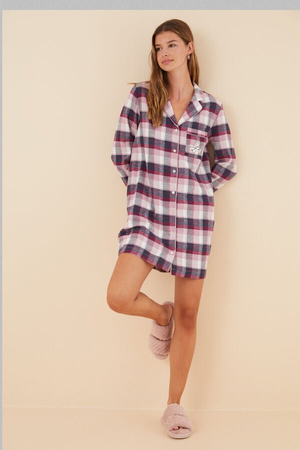 Womensecret Pyjama Hemdlook 100 % Baumwolle Karos Flanell mit Print