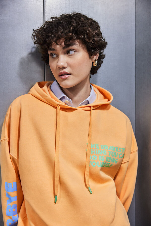 Womensecret Sudadera capucha felpa naranja logo naranja