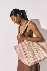 Women'secret Green and pink striped mesh large handbag printed