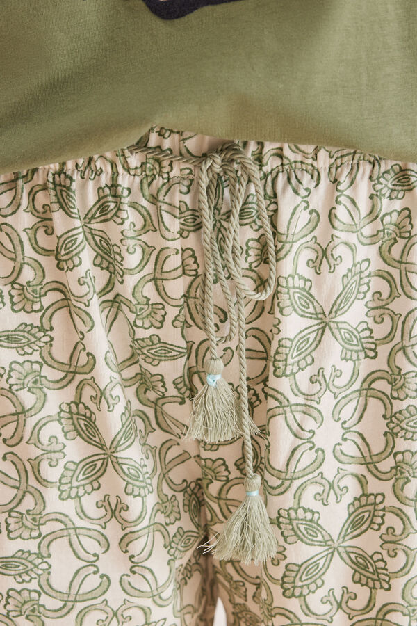 Womensecret Mafalda-mintás ujjatlan pizsama, 100% pamutból. bézs