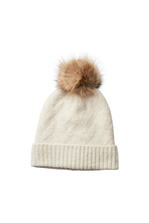 Womensecret Soft knit hat with a motif detail, turn-up brim and pompom. Weiß