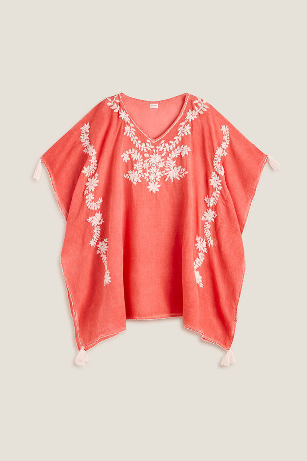Womensecret Embroidered cotton tasselled tunic Rot
