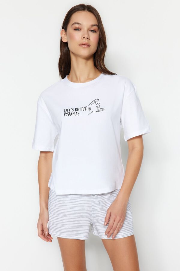 Trendyol Pijama de punto a rayas blanco