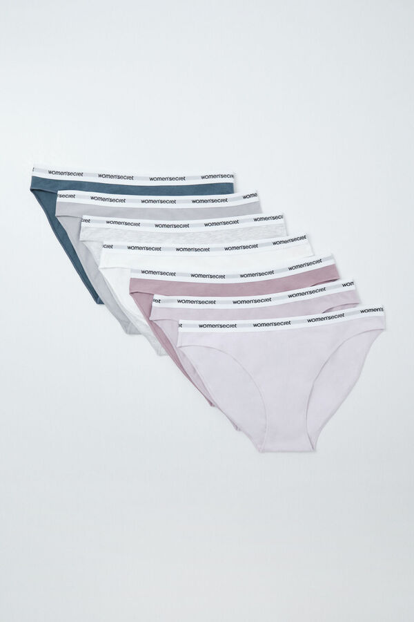 Women'secret Pack 7 bragas cl&aacute;sicas algod&oacute;n lisas logo white