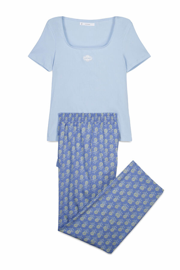 Women'secret Blue cotton short sleeve long pyjamas blue