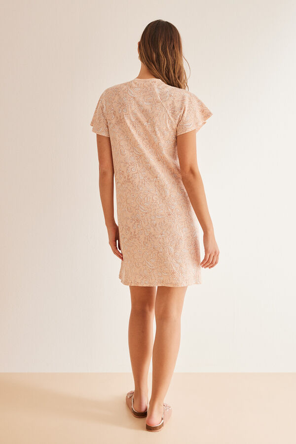 Womensecret Short floral print 100% cotton nightgown pink