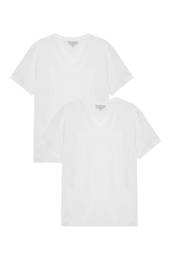 Bread & Boxers Pack of 2 white V neck elastic t-shirts blanc
