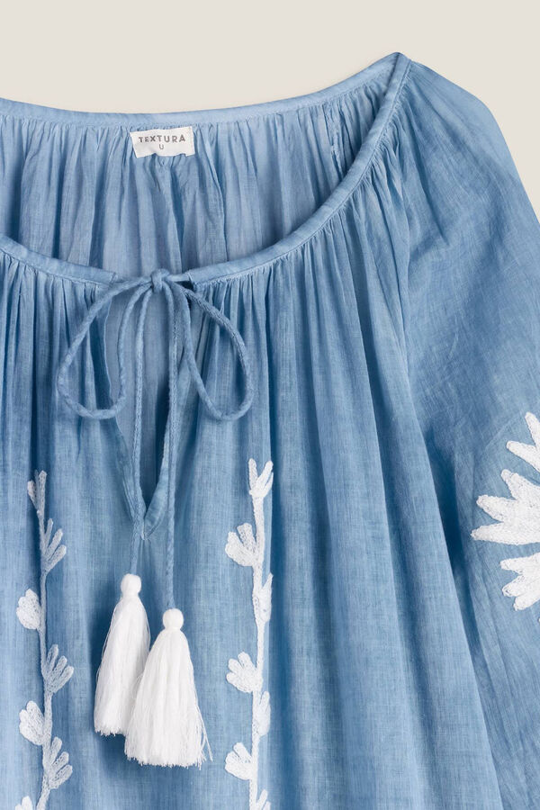 Womensecret Embroidered cotton tunic bleu