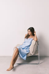 Women'secret Nuisette midi &agrave; bretelles en satin bleue bleu