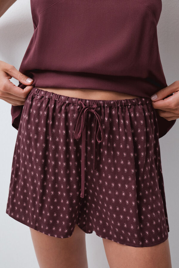 Women'secret Burgundy lace strap short pyjamas red