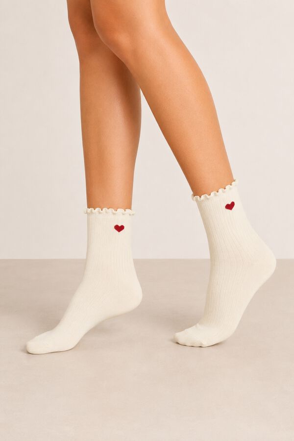 Pieces Bestickte Socken Braun
