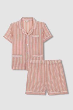 Womensecret Pijama curto com riscas bicolor laranja borgonha