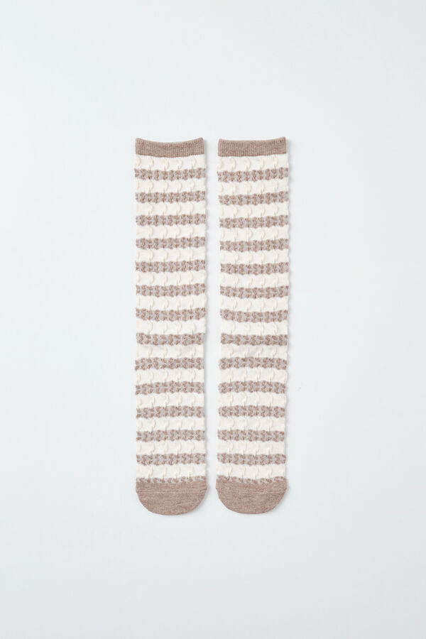 Women'secret Brown striped texture long socks nude