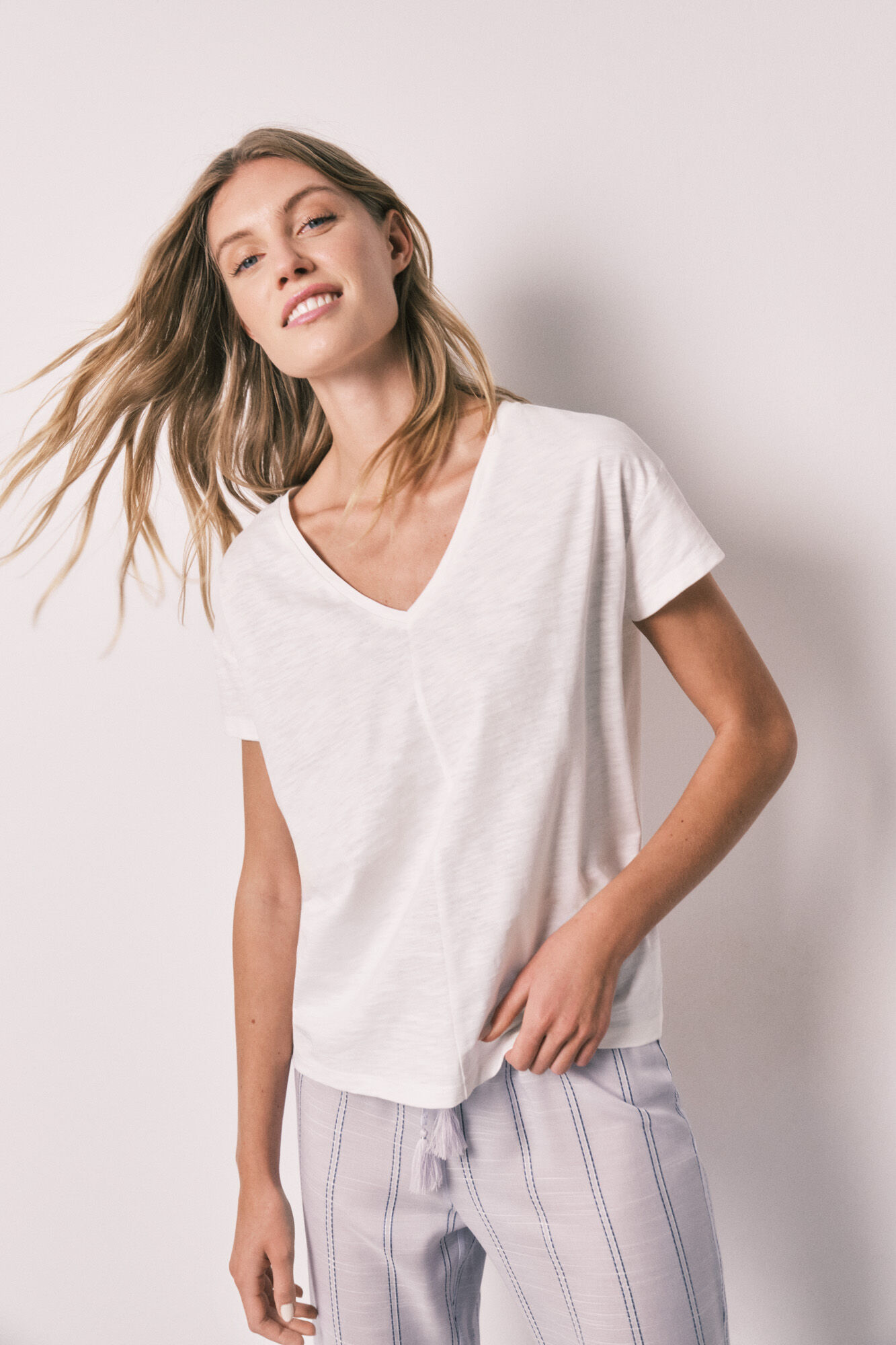 Women'secret Pijama largo lila manga corta algod&oacute;n rayas