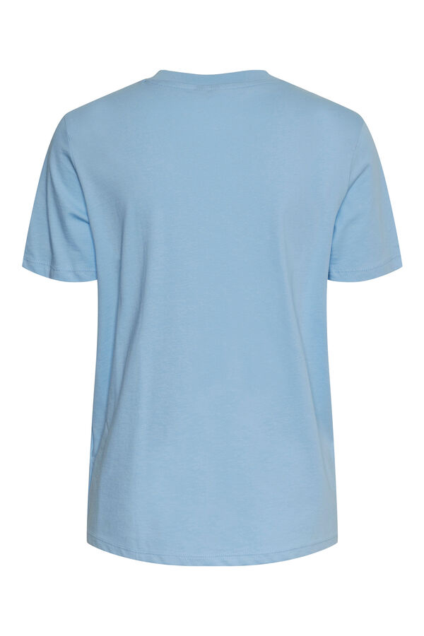 Womensecret Women's 100% cotton T-shirt with short sleeves and closed neck. Heart motif detail. bleu